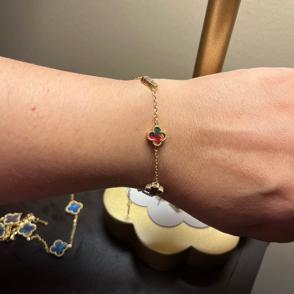 Fashion Jewelry Gold Necklace with Blue and Red Accents - Picture 6 of 10